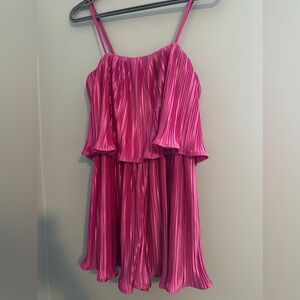 Hot Pink Satin Plisse Sleeveless Romper (XS)
